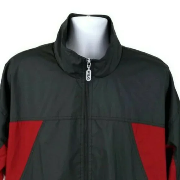 Vintage Fila Gray Red Tricolor Lined Full Zip Long Sleeve Mens Jacket Size XXL